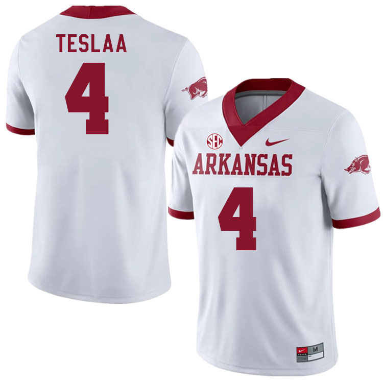 Men #4 Isaac TeSlaa Arkansas Razorback College Football Jerseys Stitched Sale-Alternate White - Click Image to Close